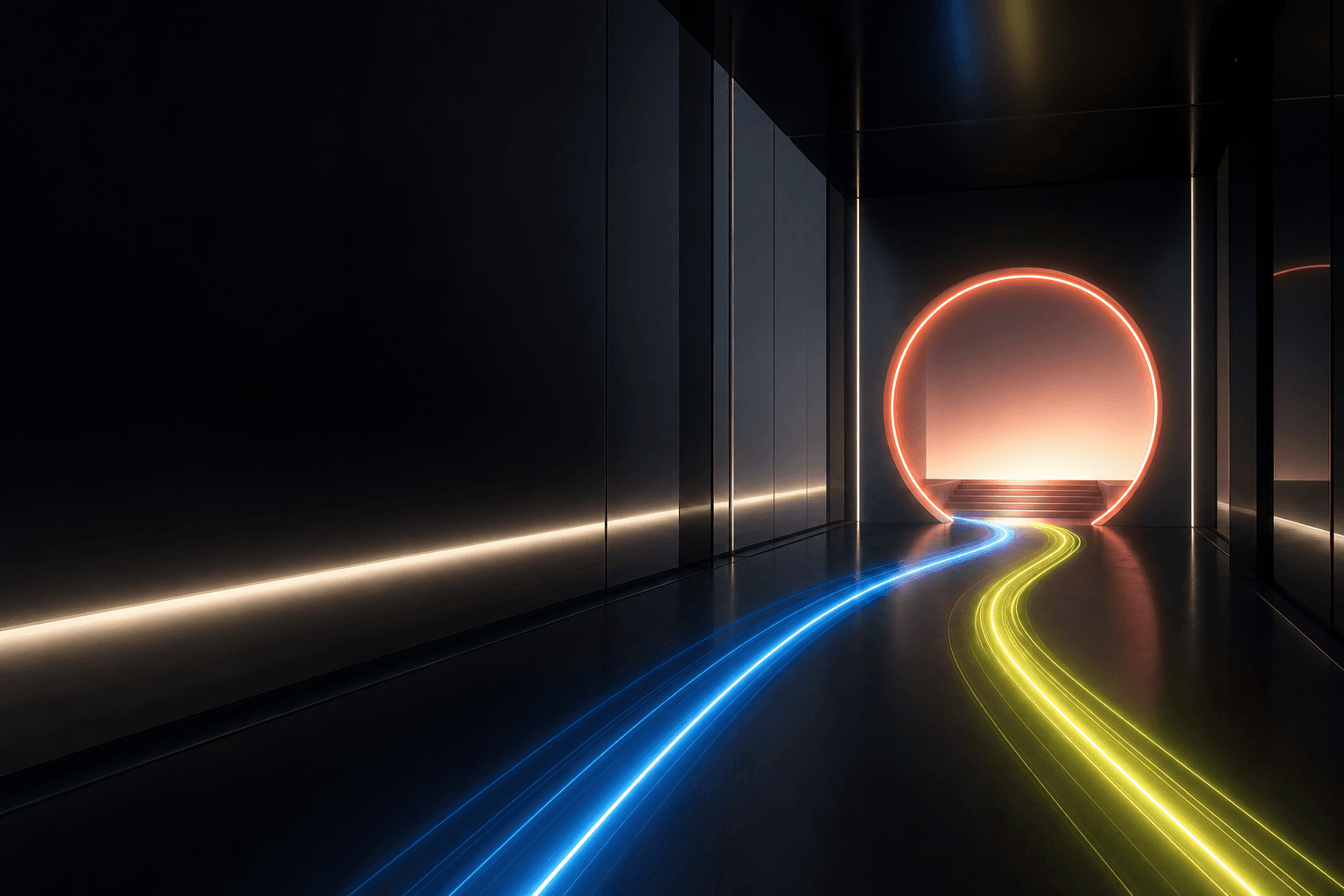Editorial illustration of two discovery paths converging into a bright search signal