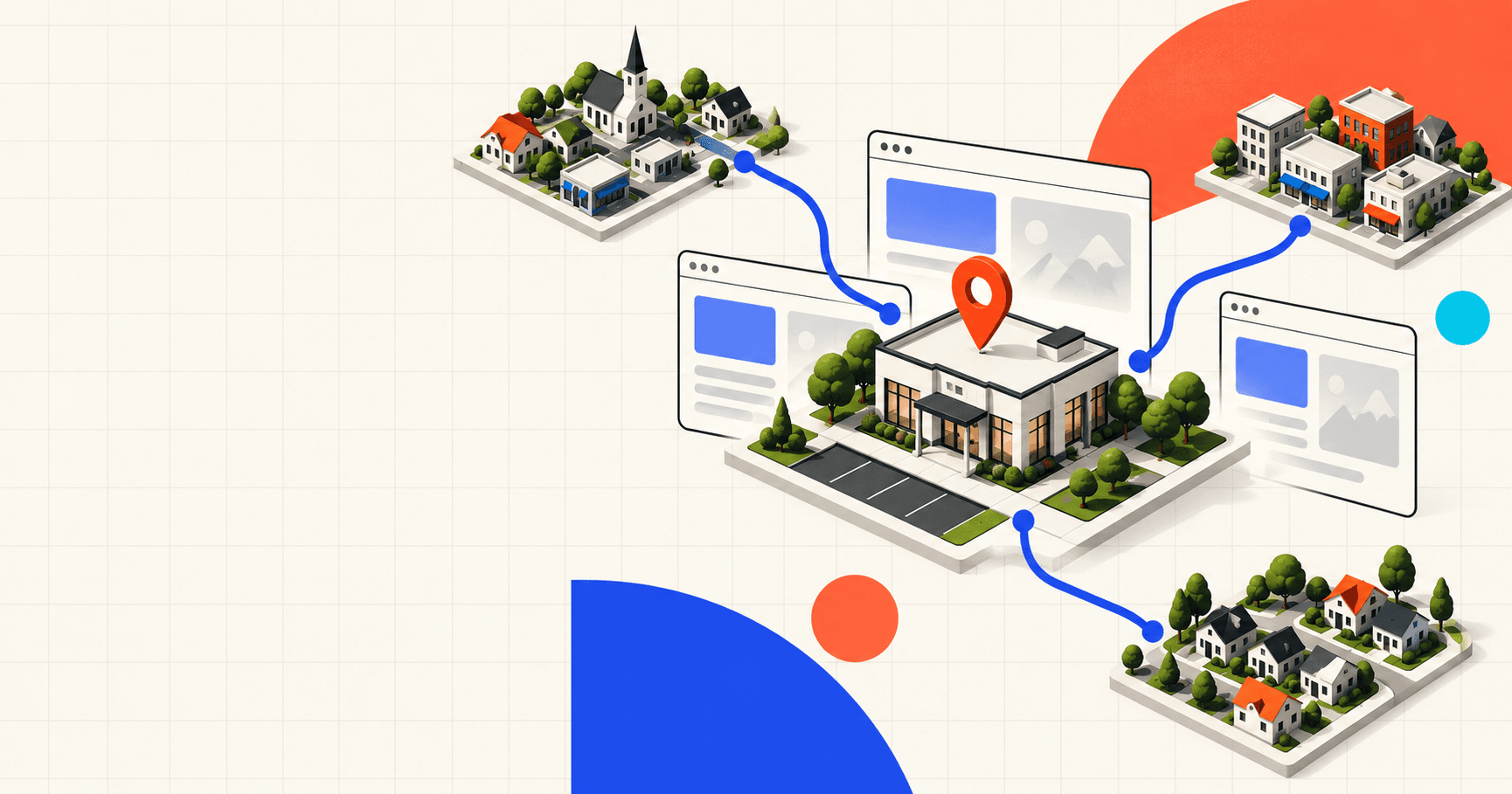 One therapy clinic connected by routes to three nearby communities it serves
