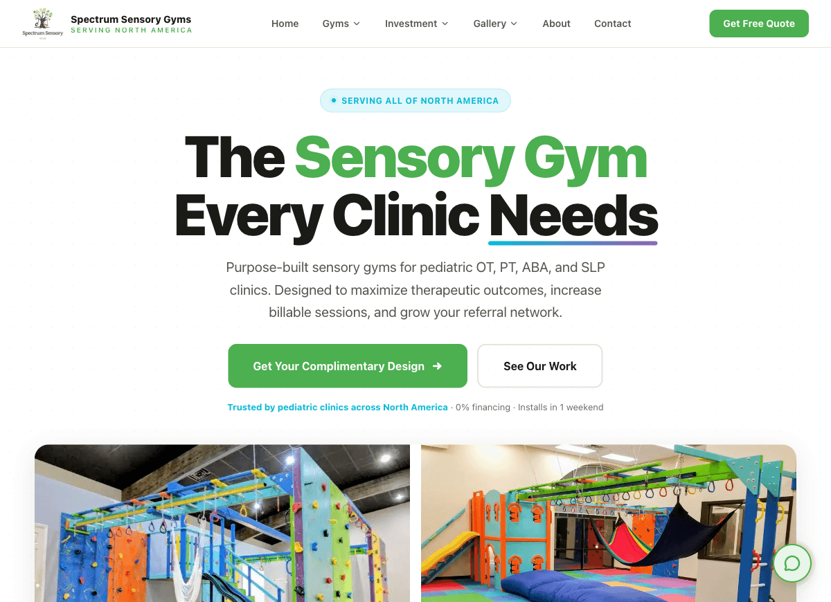 spectrumsensorygyms.com website screenshot